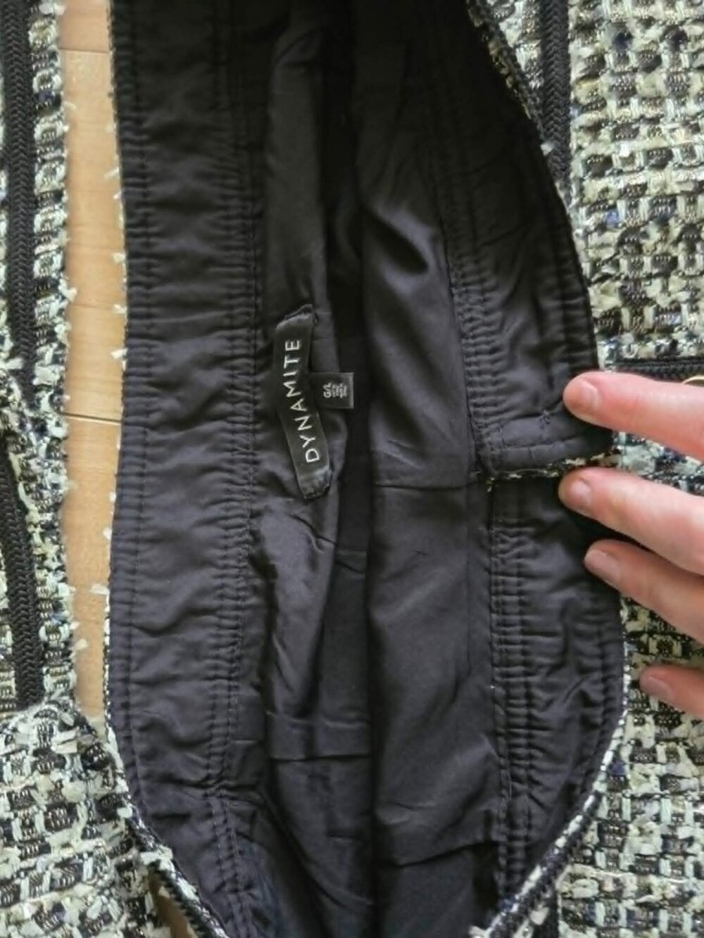 Black White Bouclé Tweed Jacket & Skirt Set Dynamite L Old Money French Girl - Picture 6 of 16